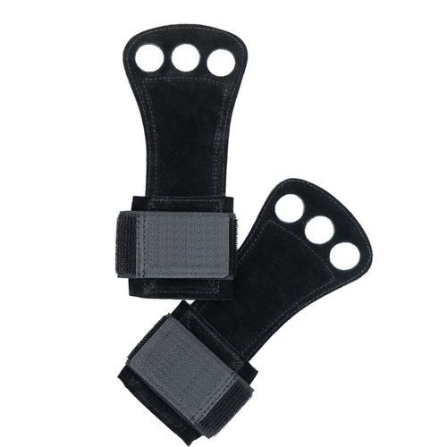 Natural Leather Hand Grip Ladies Men's Palm Protector For Pull Up Gym Gloves With Wrist Strap(#Black)