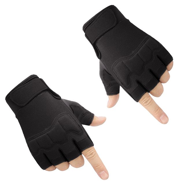 Men Tactical Gloves Military Army Shooting Cut Proof Fingerless Gloves Anti_Slip Outdoor Sports Paintball Airsoft Bicycle Gloves(#black)