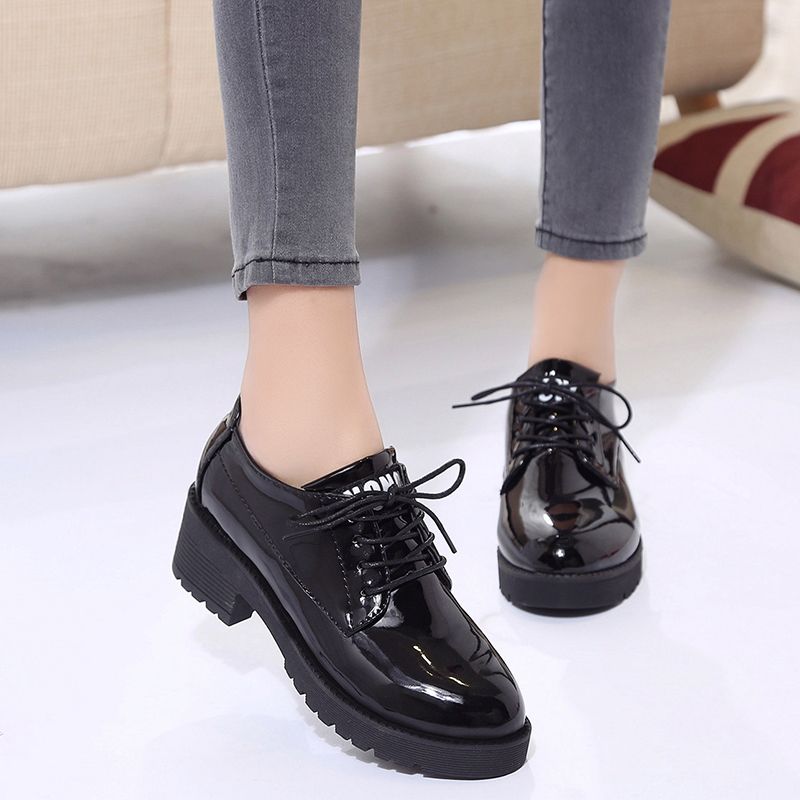 Women Fashion Casual Low-heeled Business Formal Leather-black