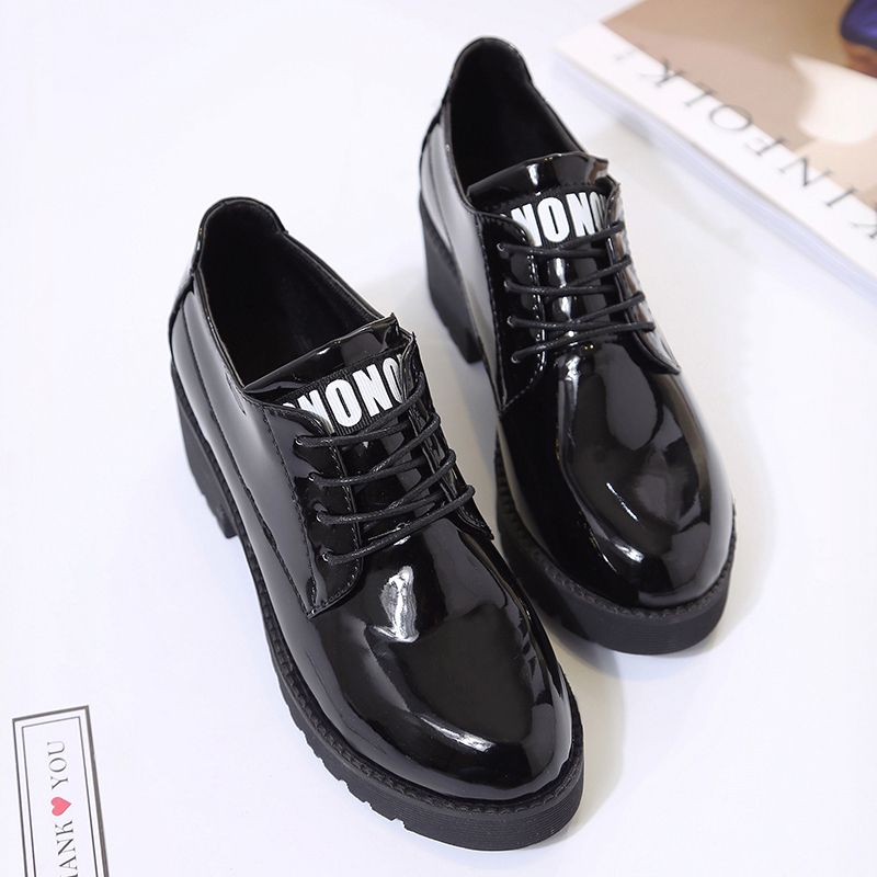 Women Fashion Casual Low-heeled Business Formal Leather-black