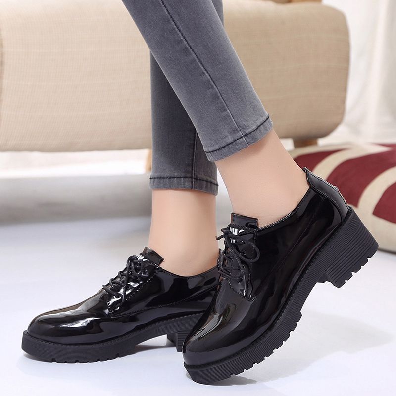 Women Fashion Casual Low-heeled Business Formal Leather-black