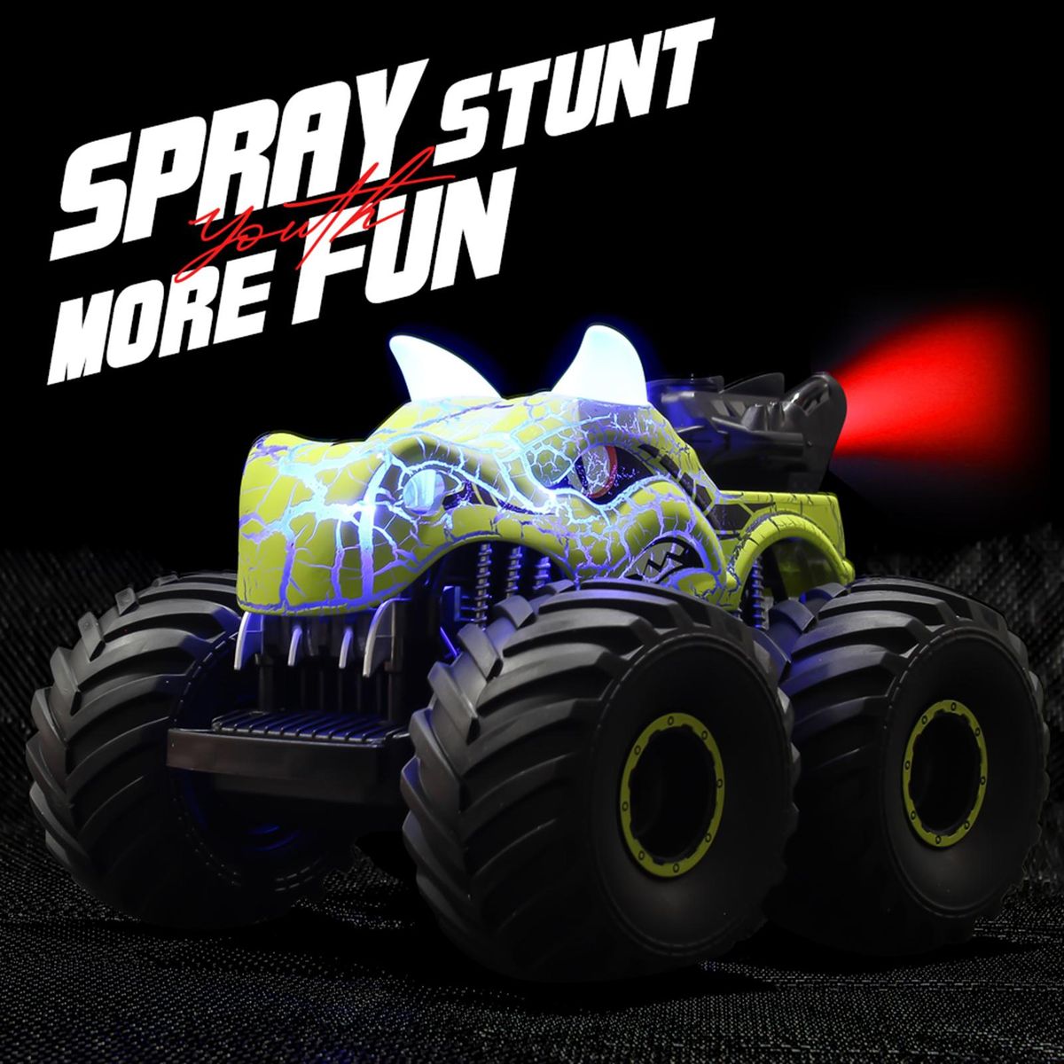 Remote Control Car, 1:16 2.4Ghz 4WD Spray Remote Control Off-Road Stunt Car with Lights Sound Rechargeable Electric Toy Car Gifts for Boys Girls Kids