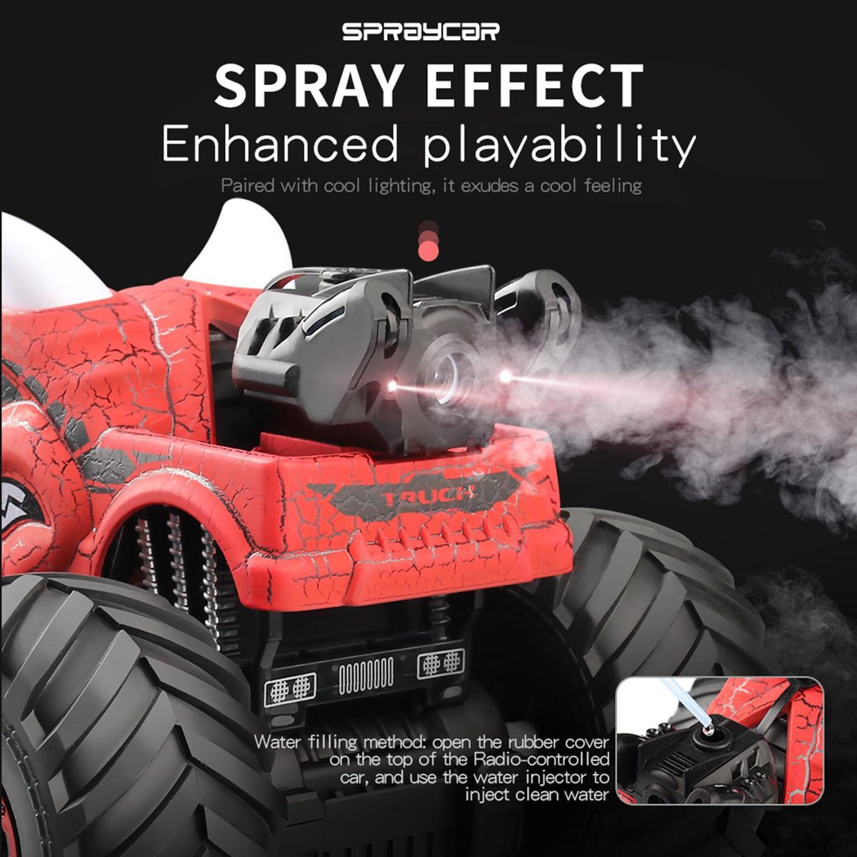Remote Control Car, 1:16 2.4Ghz 4WD Spray Remote Control Off-Road Stunt Car with Lights Sound Rechargeable Electric Toy Car Gifts for Boys Girls Kids