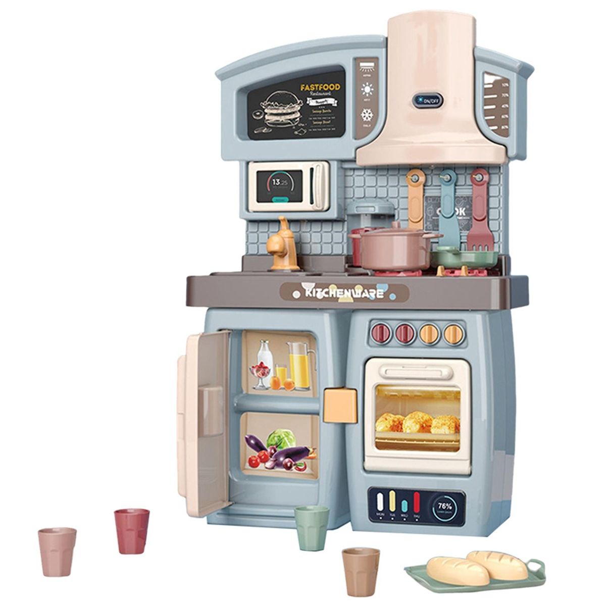 Kids Kitchen Playset Educational Toys Cooking Realistic Toys For Blue