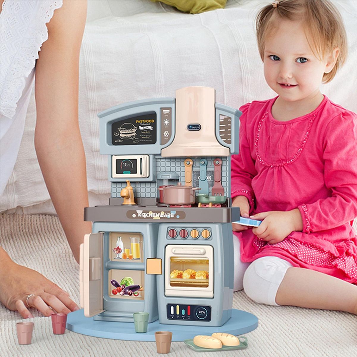 Kids Kitchen Playset Educational Toys Cooking Realistic Toys For Blue