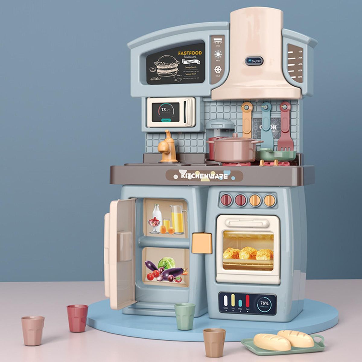 Kids Kitchen Playset Educational Toys Cooking Realistic Toys For Blue