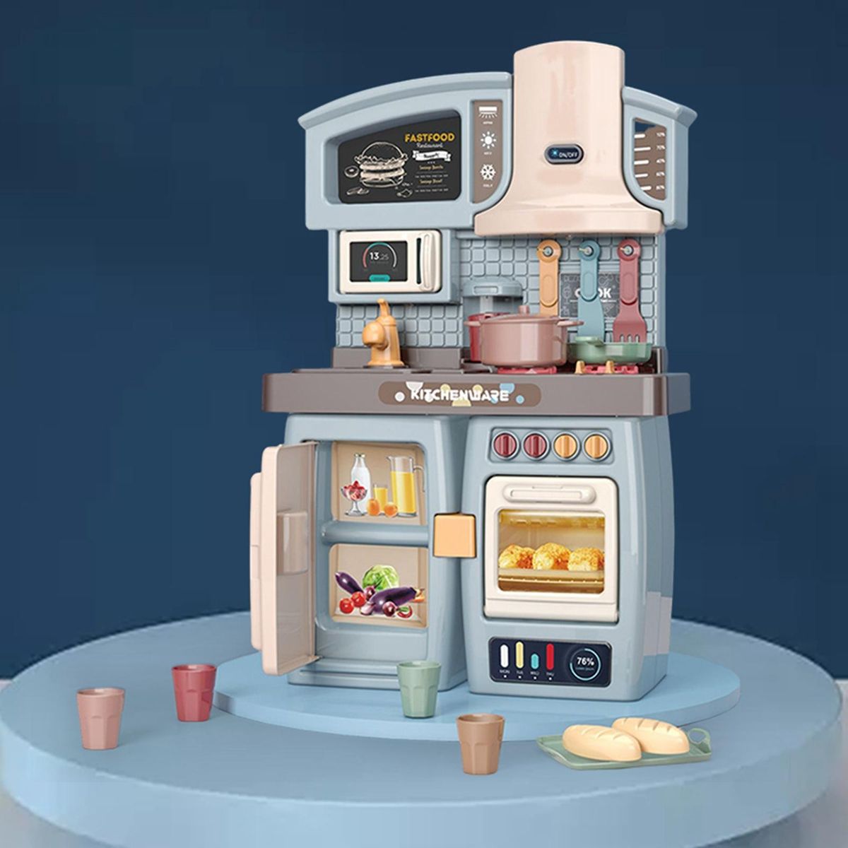 Kids Kitchen Playset Educational Toys Cooking Realistic Toys For Blue