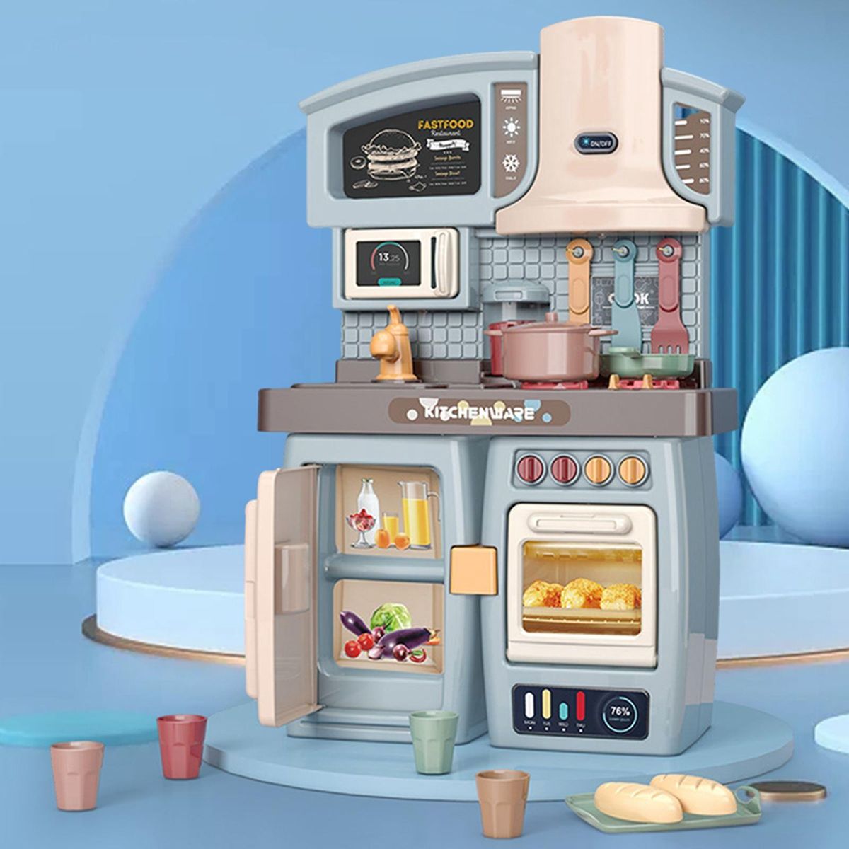 Kids Kitchen Playset Educational Toys Cooking Realistic Toys For Blue