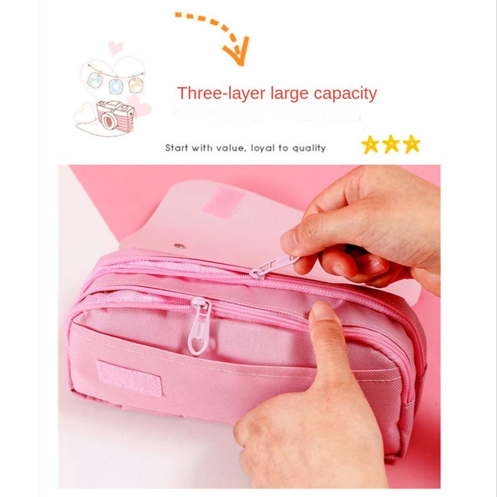 Cute Decompression Pencil Case Big Pencil Box Portable Girls Pen Bag Double Layer School Pouch Pink