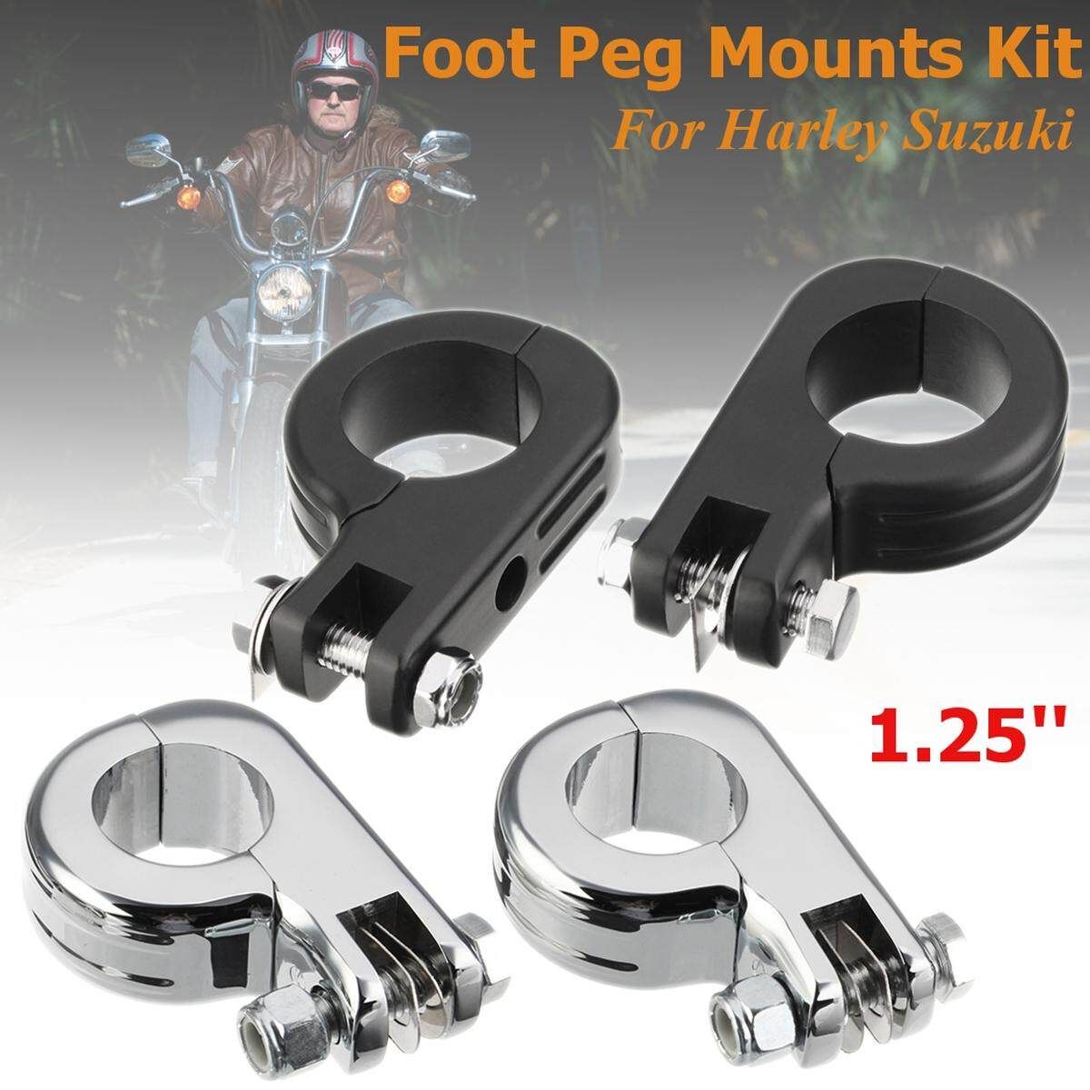 1.25'' Foot Peg Mounting Kits For Harley Honda Suzuki Kawasaki 1-1/4" Engines (Black) Black (black)