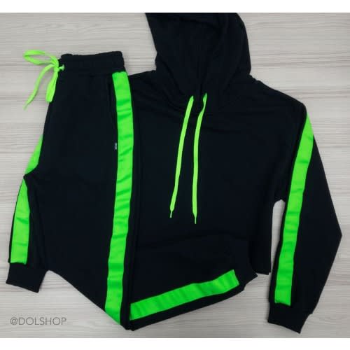Neon Striped Black Joggers And Hoodies