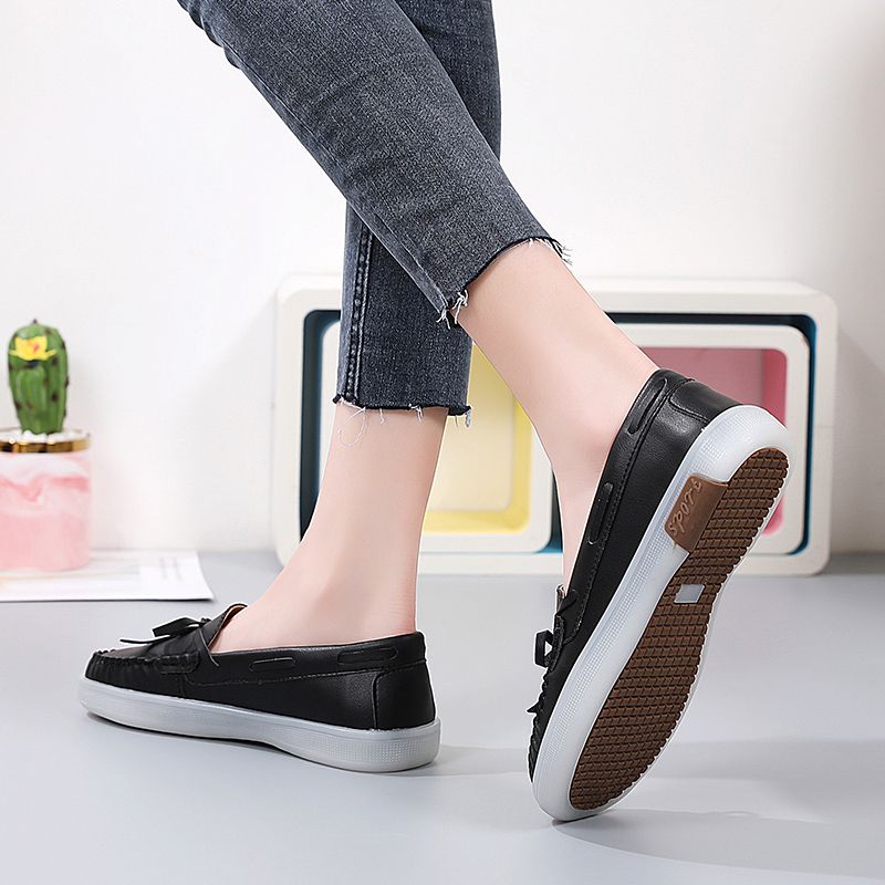 Luxury Women's Fashion Flats Shoes Top Quality Handmade Cow Split Leather Oxford Shoes Bow-knot Design Slip On Ladies Loafers Ultra-soft Leather Moccasins Boat Shoes Comfortable Casual Shoes Black