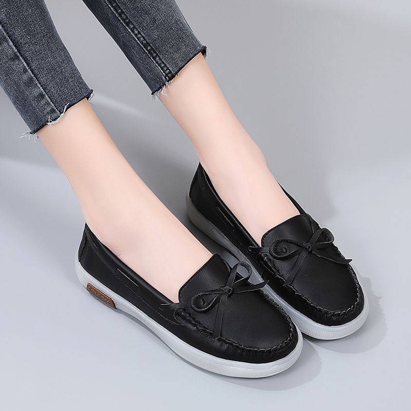 Luxury Women's Fashion Flats Shoes Top Quality Handmade Cow Split Leather Oxford Shoes Bow-knot Design Slip On Ladies Loafers Ultra-soft Leather Moccasins Boat Shoes Comfortable Casual Shoes Black