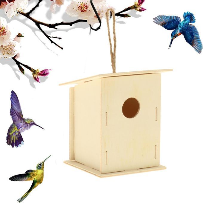 Wooden Bird House Garden Nursery Hanging Paintable Birds Nest Style 3