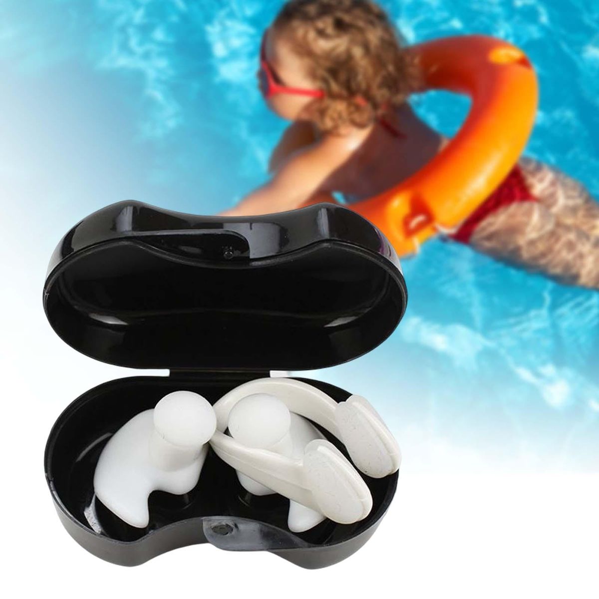 Swimming Ear Plug And Nose Clip Swimming Ear  Reusable Kids White