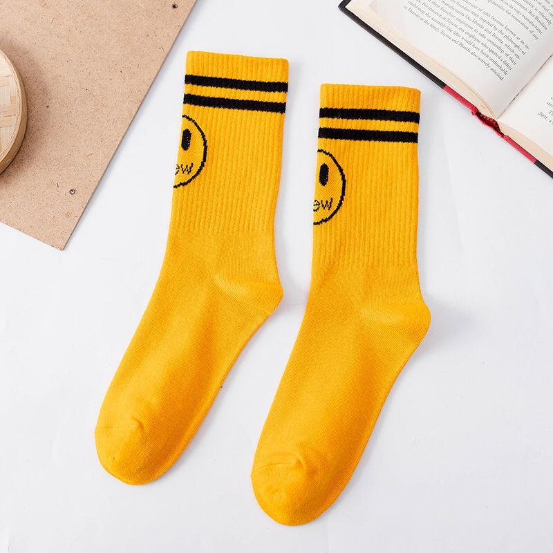 DREW 100% Cotton Socks Trendy Smiley Sock Justin Bieber Men's Socks Women's Socks Uni Cotton Stripe With DREW Wrapping Paper DW