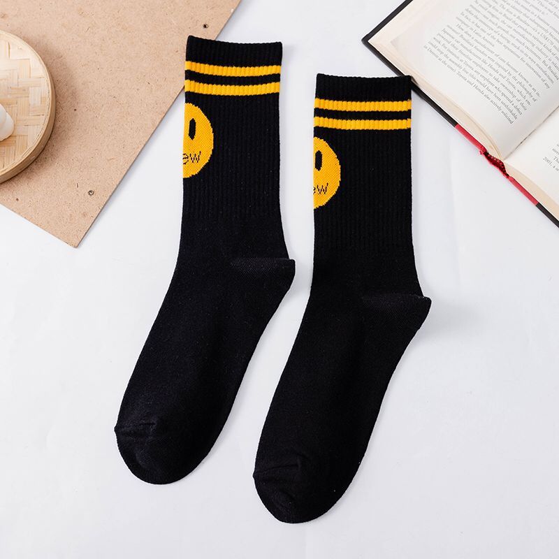 DREW 100% Cotton Socks Trendy Smiley Sock Justin Bieber Men's Socks Women's Socks Uni Cotton Stripe With DREW Wrapping Paper DW