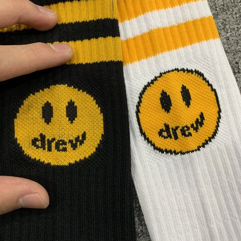 DREW 100% Cotton Socks Trendy Smiley Sock Justin Bieber Men's Socks Women's Socks Uni Cotton Stripe With DREW Wrapping Paper DW