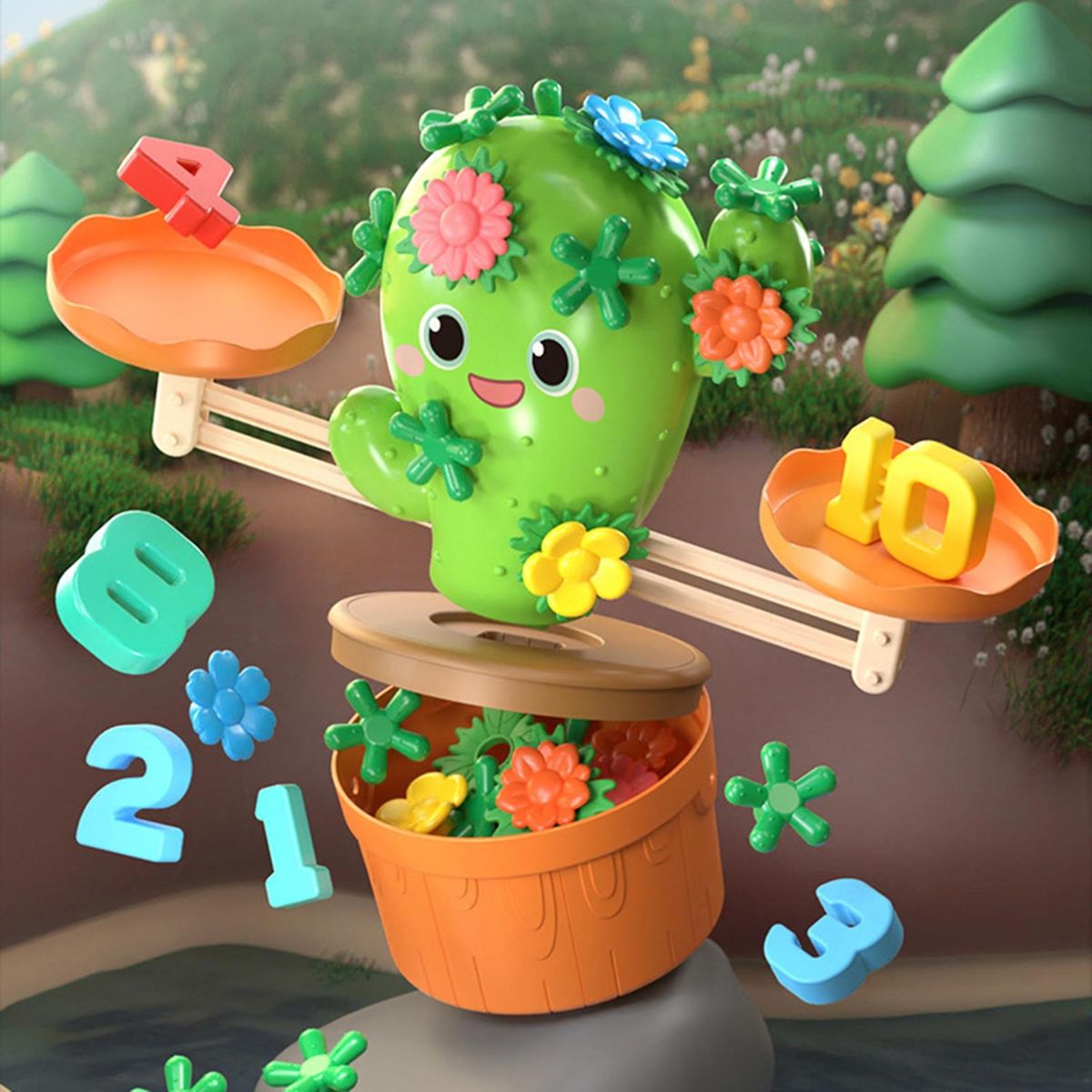 1 Set Balance Scale Toys Cactus Flower Pot Thinking Math Toys Green