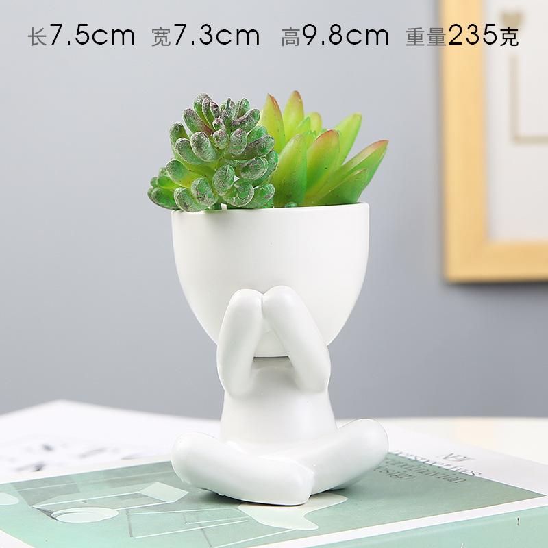 Creative Cute Imitation Humanoid Ceramic Flower Pot Succulent Planter Crafts Flowerpot Vase Home Decoration Personalized Gift