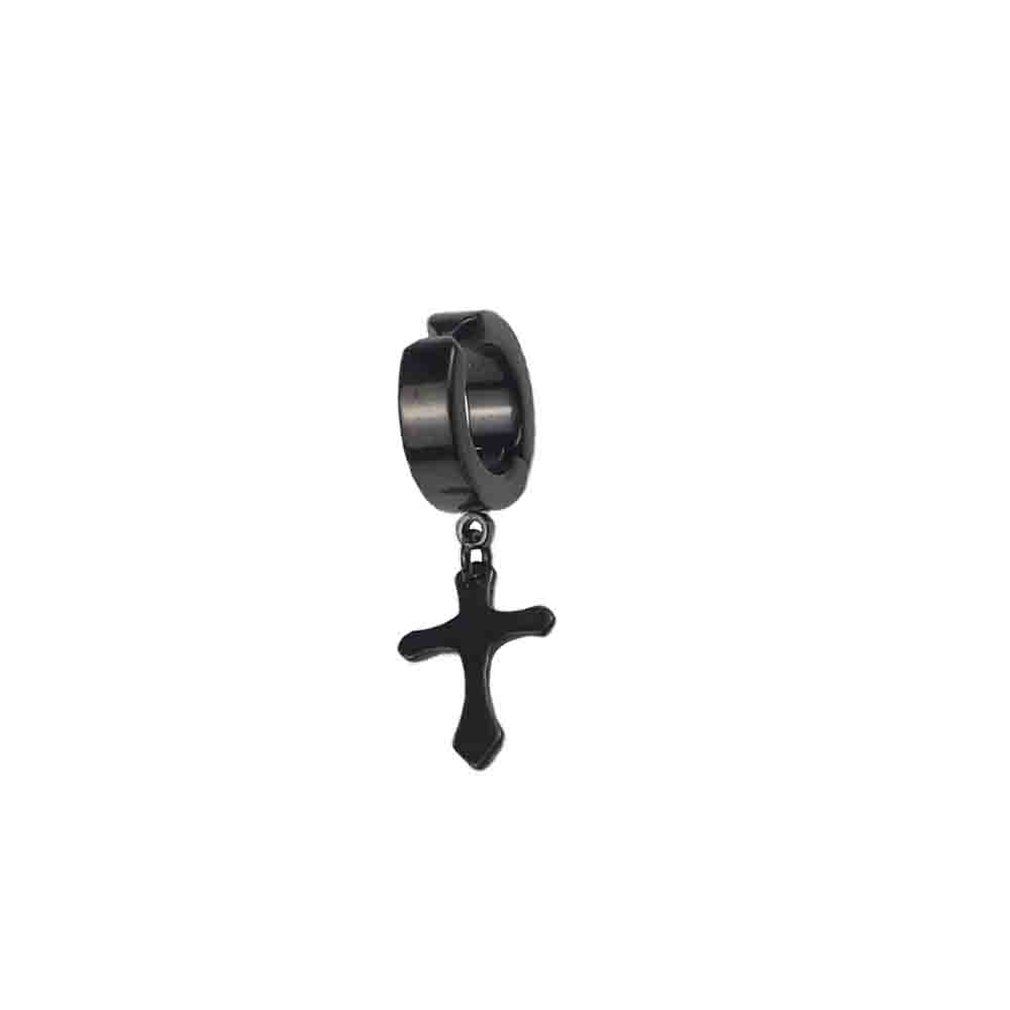 OR Cross Design Men Ear Hooks Stud Non Piercing Clip Earrings  Black