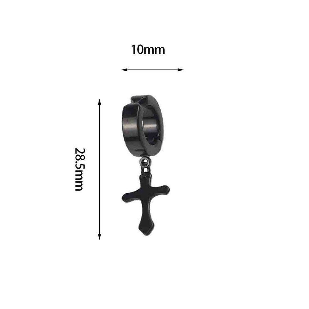 OR Cross Design Men Ear Hooks Stud Non Piercing Clip Earrings  Black