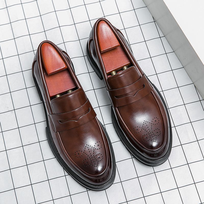 EU 38-47 Men Loafers Leather Shoes Fashion High Quality Formal Shoes Office Oxfords Shoes Brown