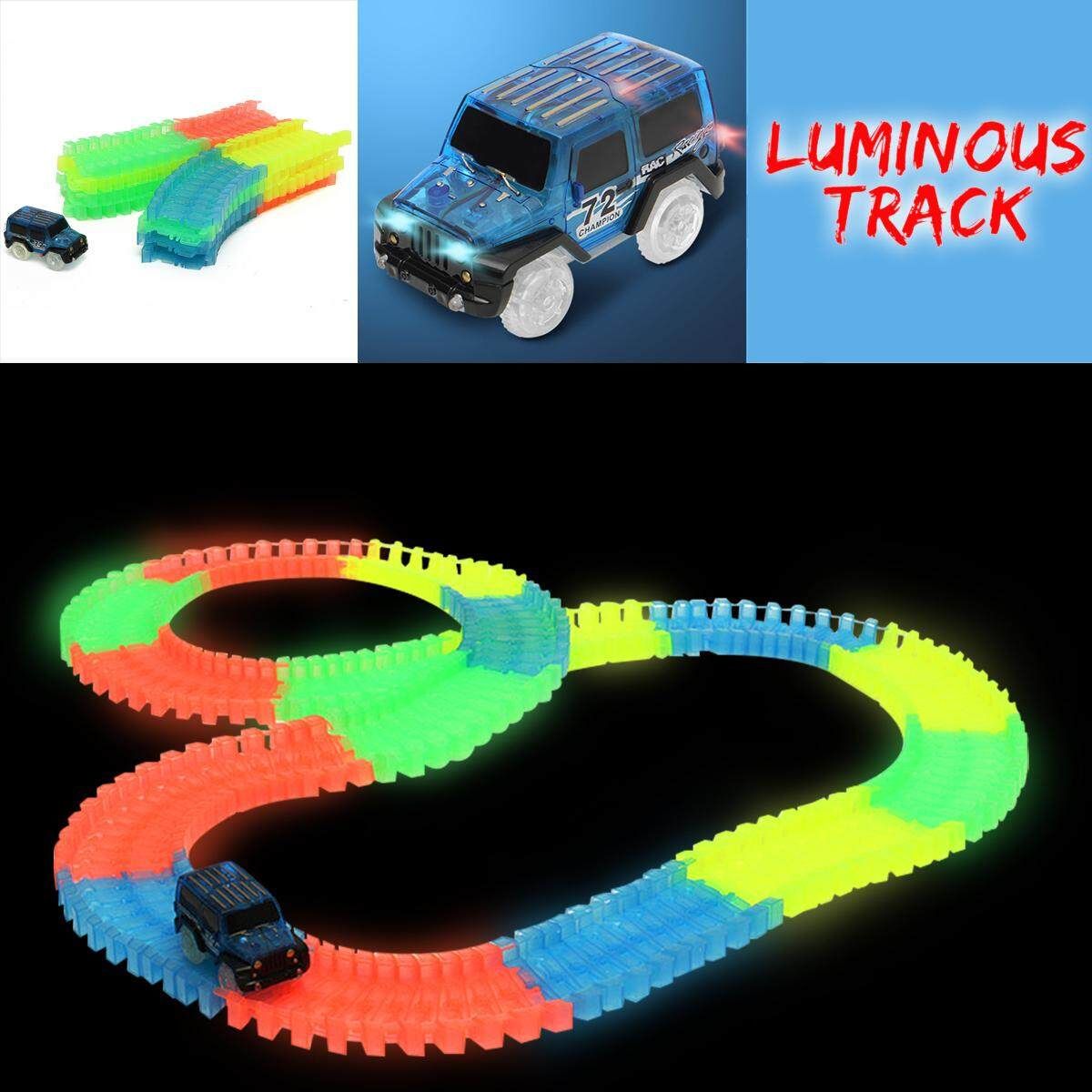 165 PCS Magic Tracks Racetrack Bend Flex Glow LED Light Up In The Dark Toy Car