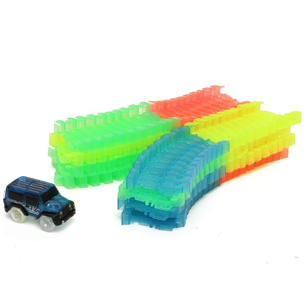 165 PCS Magic Tracks Racetrack Bend Flex Glow LED Light Up In The Dark Toy Car