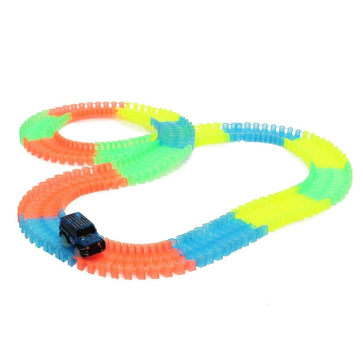 165 PCS Magic Tracks Racetrack Bend Flex Glow LED Light Up In The Dark Toy Car
