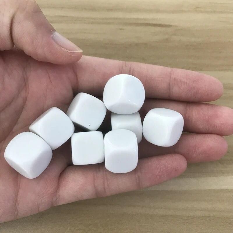 New100 Pcs/Lot 16mm Blank Dice D6 Acrylic White Rounded Corner Blank Dice Write and Carving Children Teaching Game Dice