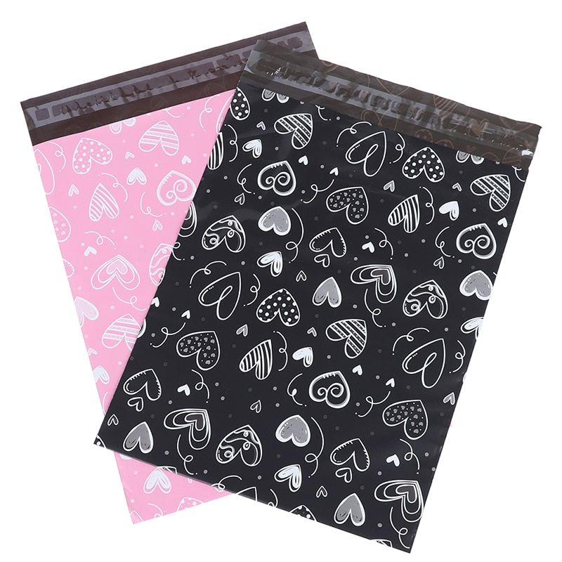10Pcs Heart Poly Mailer Packaging Black Pink Envelopes With