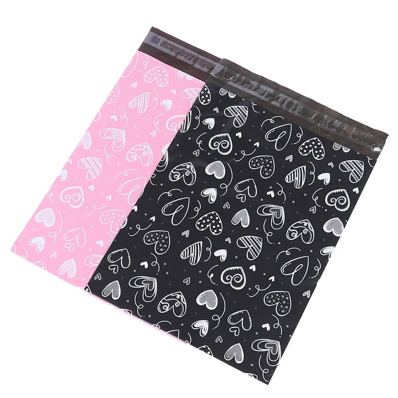 10Pcs Heart Poly Mailer Packaging Black Pink Envelopes With