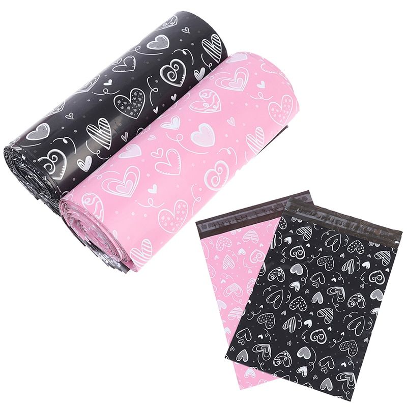 10Pcs Heart Poly Mailer Packaging Black Pink Envelopes With