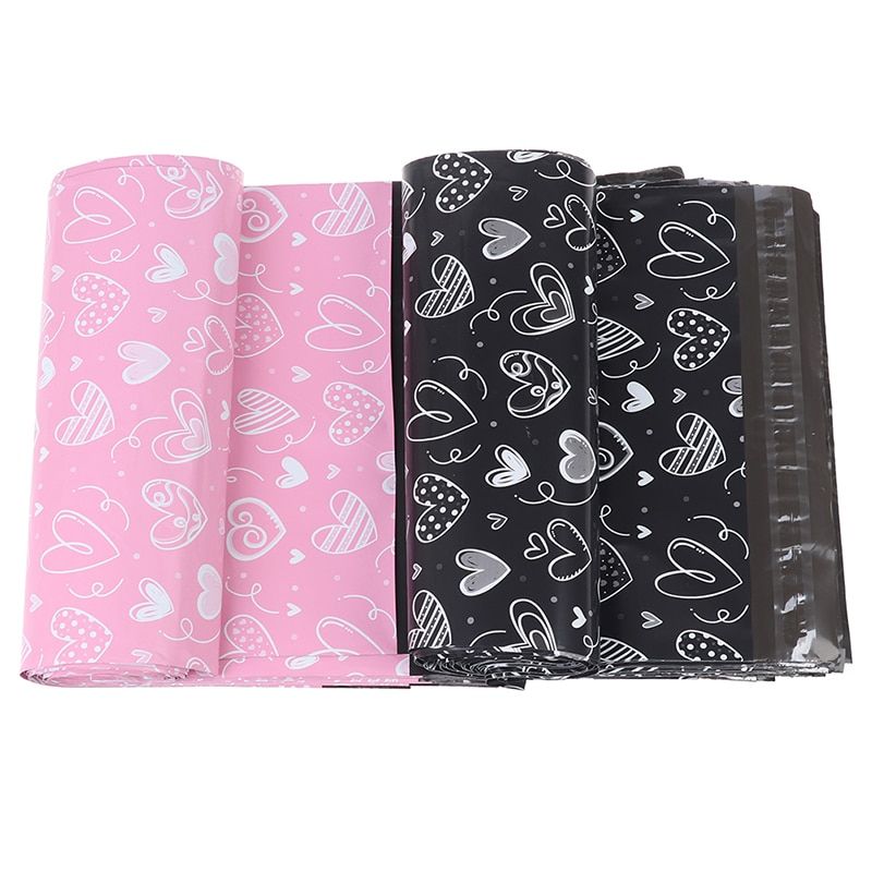 10Pcs Heart Poly Mailer Packaging Black Pink Envelopes With