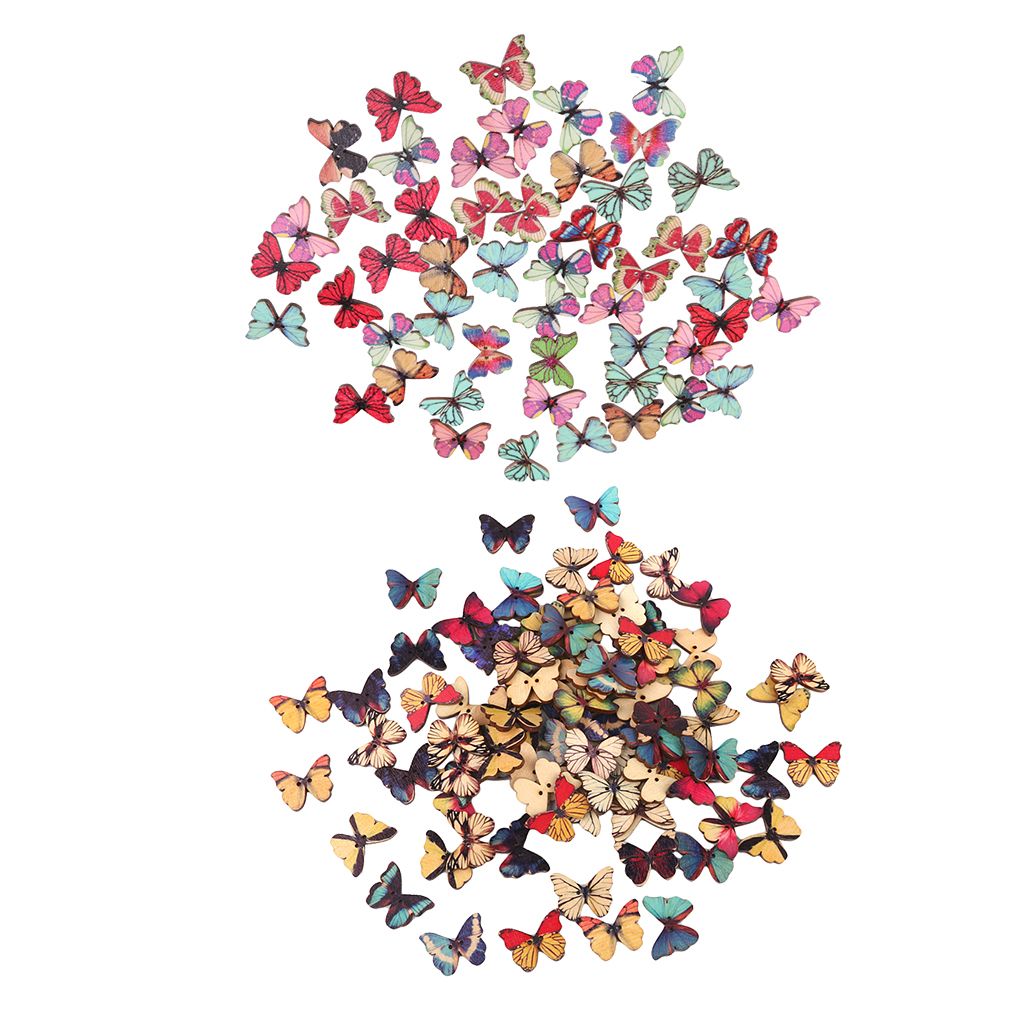 150x Butterfly Shape Button Decoration Bag Crafts Wood