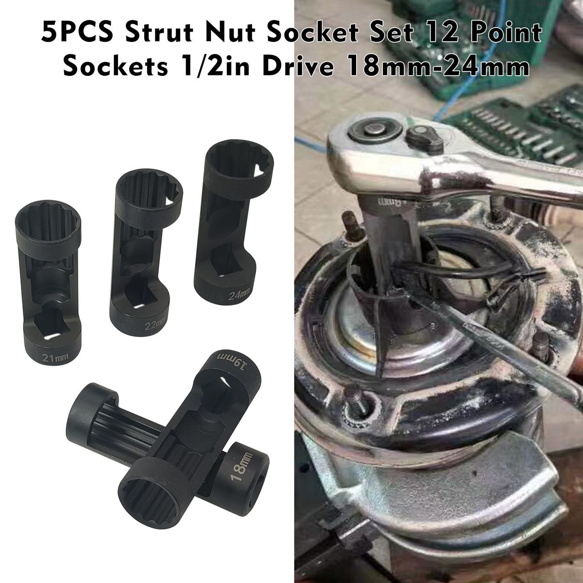5PCS Strut Nut Socket Set 12 Point Sockets 1/2in Drive