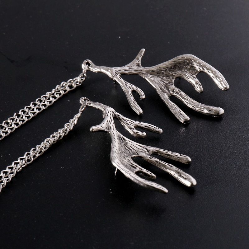 Brooch Pin Deer Horn Shirt Collar Chain Suit Lapel - Silver