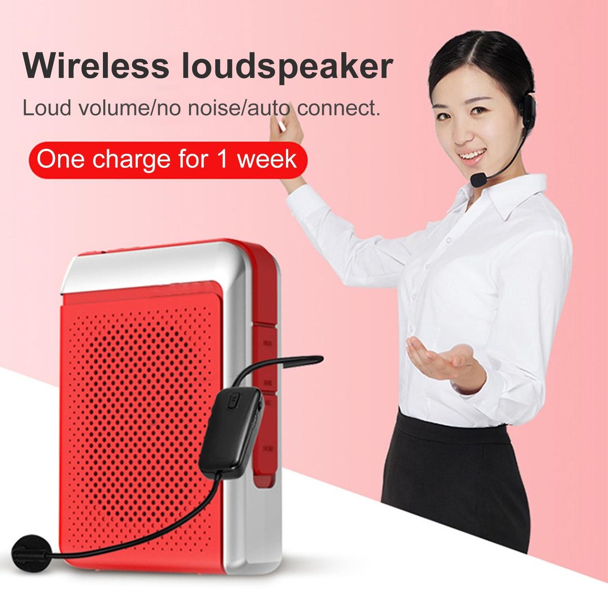 Voice Booster Bluetooth-compatible Big Power Voice Amplifier Headset Microphone Red