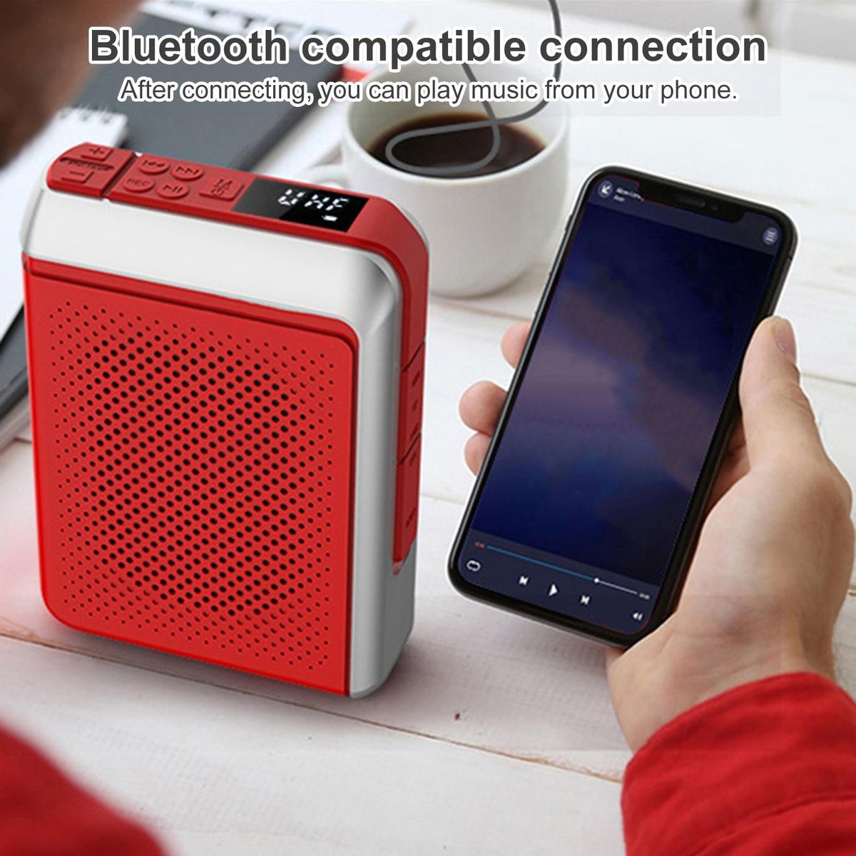 Voice Booster Bluetooth-compatible Big Power Voice Amplifier Headset Microphone Red