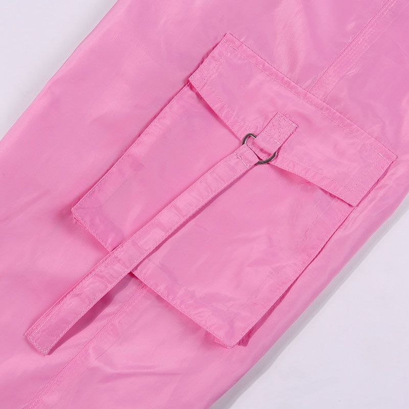 InstaHot Pink 2 Piece Set Women Casual Pockets Loose Cargo Pants Jogger Pant Elastic Waist Backless Strap Crop Tops  Streetwear（#black）