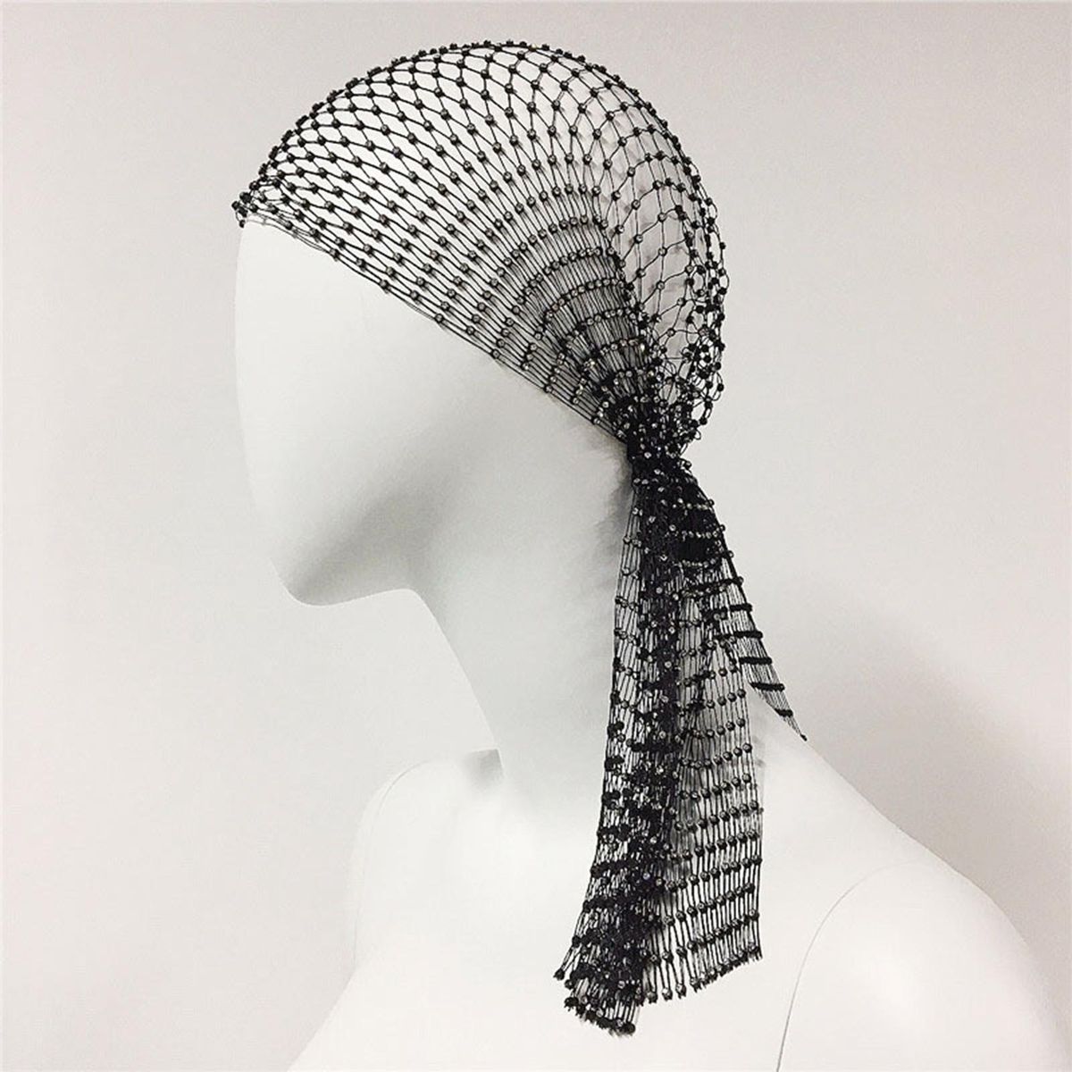 Cosplay Headband Sparkling Rhinestone Elastic Snood Scarf Cap for Prom Black