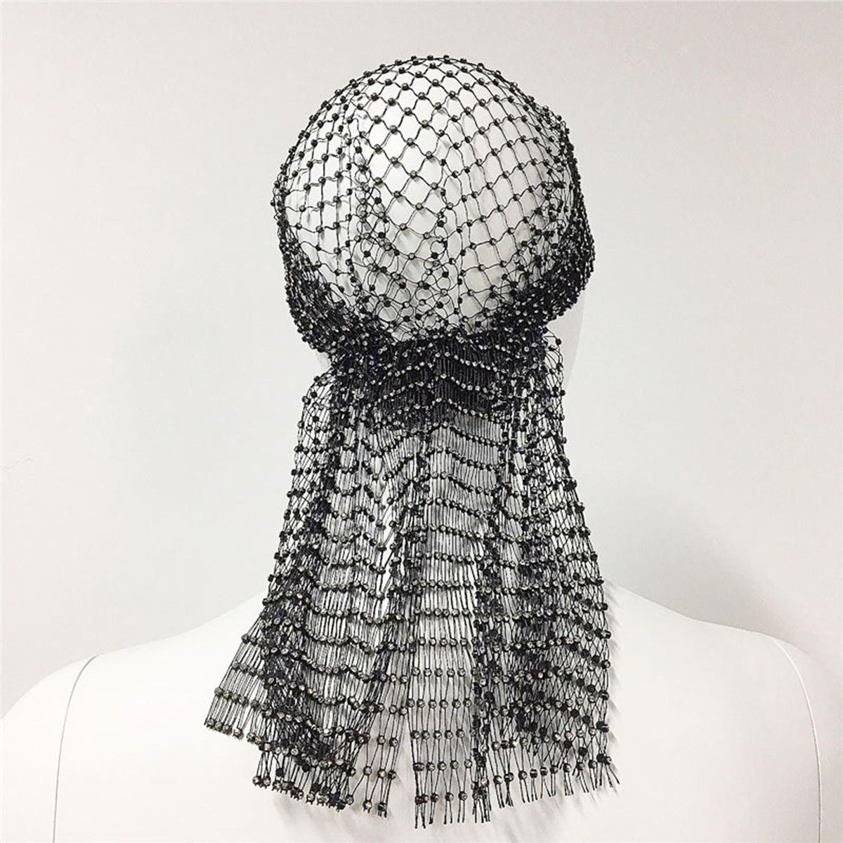 Cosplay Headband Sparkling Rhinestone Elastic Snood Scarf Cap for Prom Black