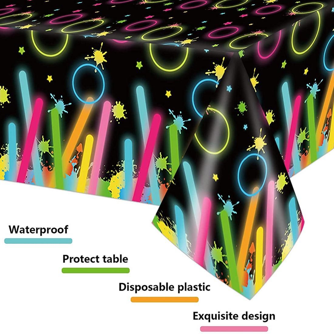 3Pcs Glow Party Tablecovers Noen Plastic Tableclothes for
