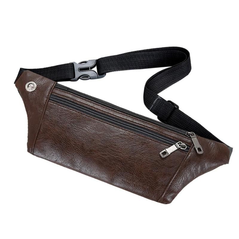 (Dark Brown)Fashion Mini Fanny Pack For Men Retro PU Leather Phone Pouch Crossbody Solid Fanny SBS