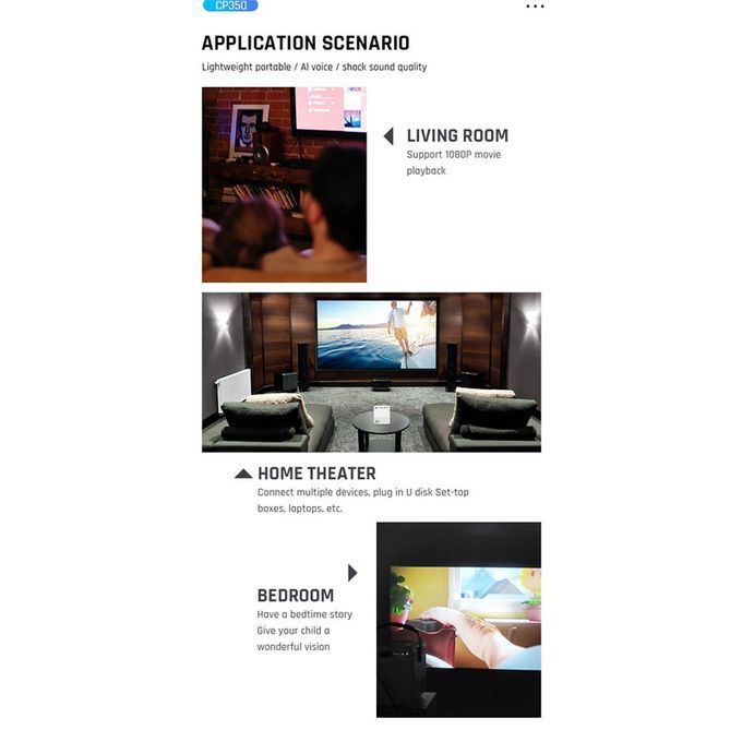 Max 200 "HD Large Screen TV LED Projector With USB TF Mirror Android Projector