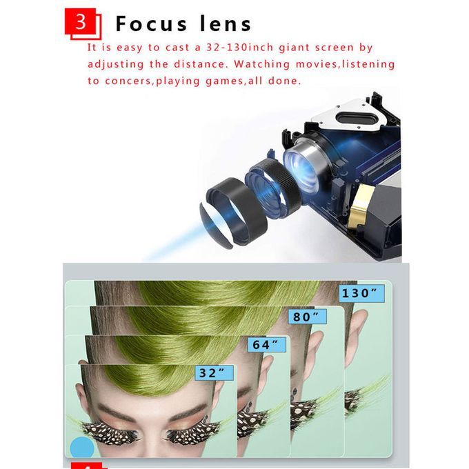 Max 200 "HD Large Screen TV LED Projector With USB TF Mirror Android Projector