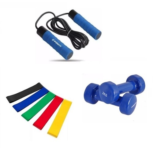 Flex Plus Exercise Bundle - Skip Rope - Resistance Band - 2kg Dumbbell