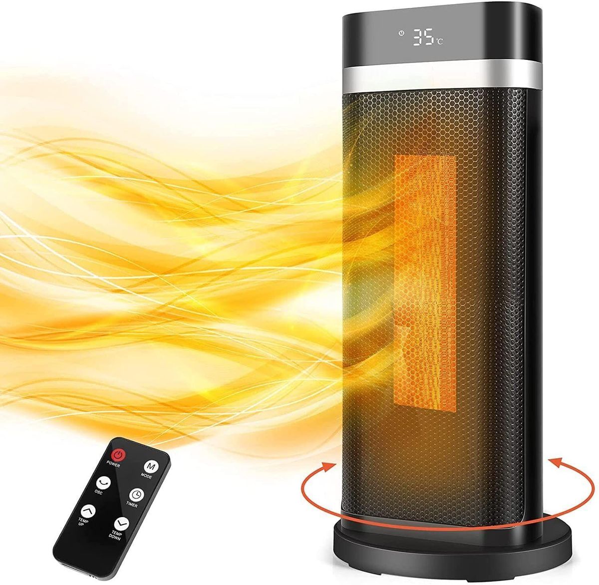 Aoresac 1500W Portable Space Heater with Remote Control 80°Oscillation PTC Ceramic Heater with Digital Display 4 Modes 12h Timer Adjustable Thermostat  Quiet