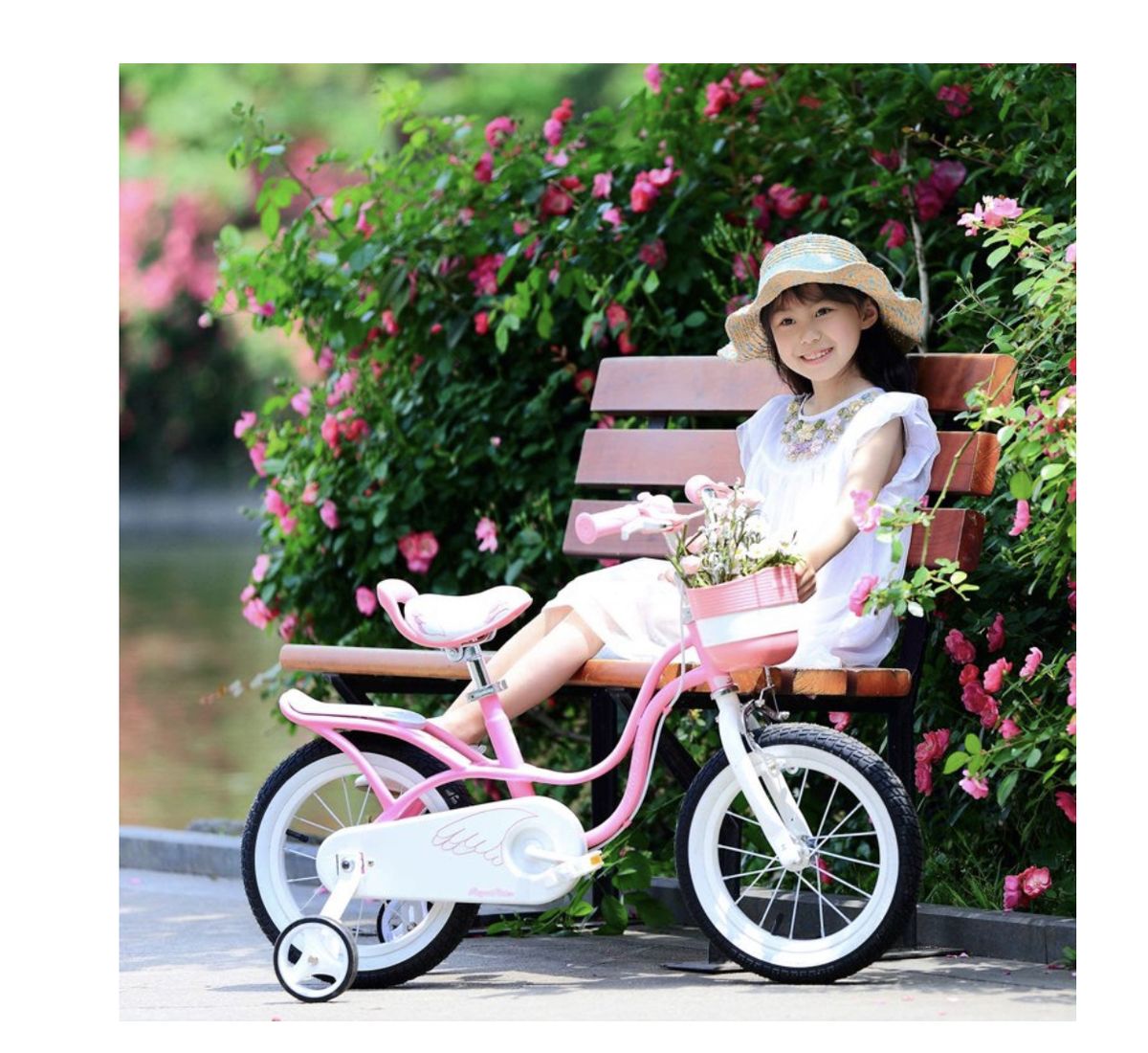 Royalbaby Little Swan Pink 14 Girl's Bicycle With Training Wheels And Basket